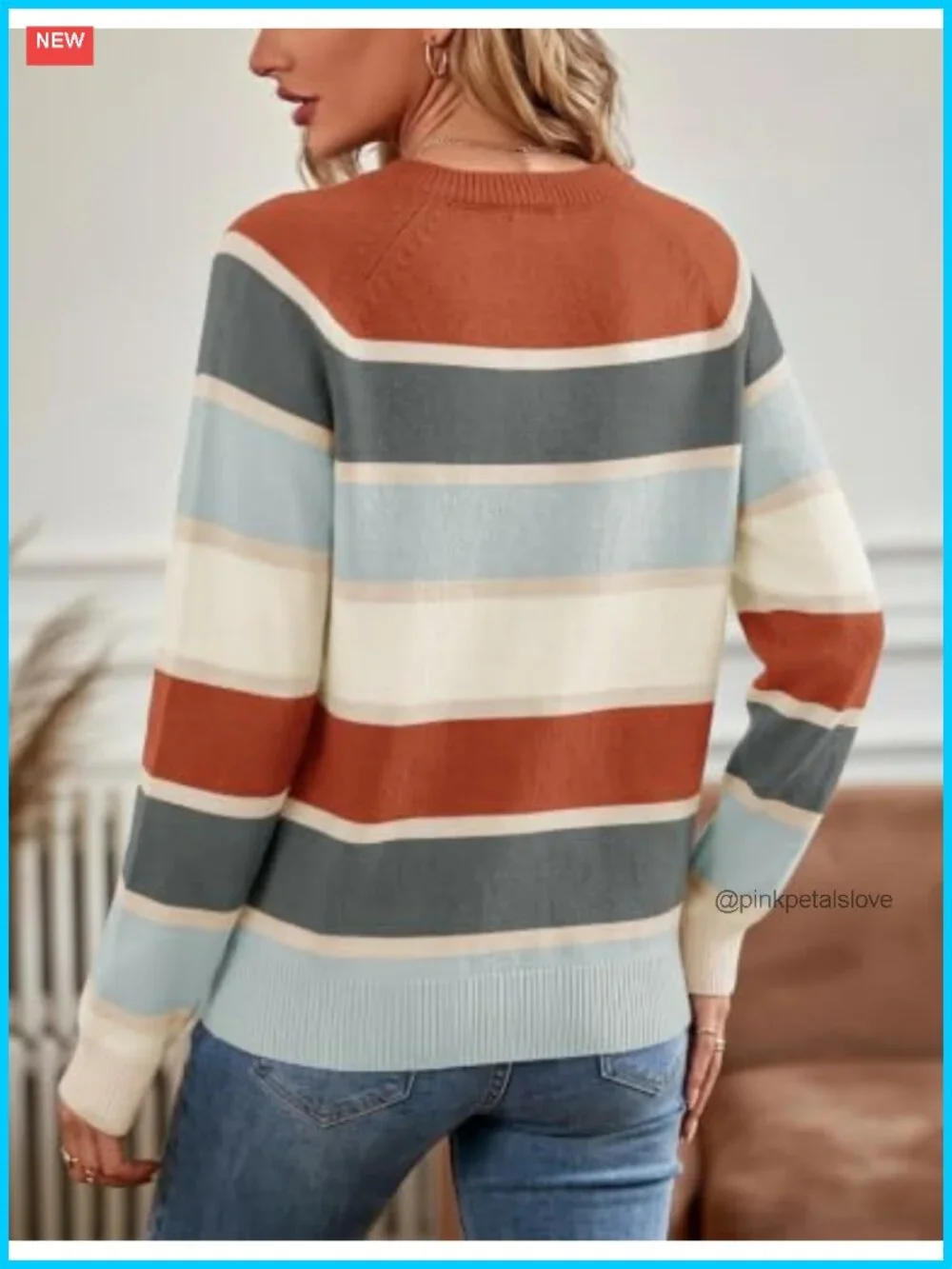 Women's Crew Neck Long Sleeve Pullover Sweater Ribbed Knit
